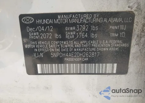 2013 Hyundai Elantra Gls из США, поврежденный, VIN 5NPDH4AE2DH262817